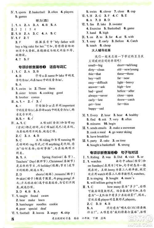 江西人民出版社2025年春王朝霞考点梳理时习卷六年级英语下册冀教版答案 江西人民出版社2025年春王朝霞考点梳理时习卷六年级英语下册冀教版答案