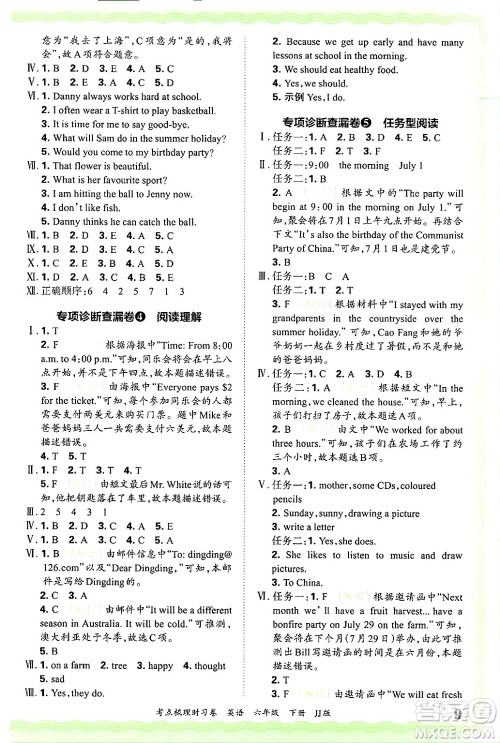 江西人民出版社2025年春王朝霞考点梳理时习卷六年级英语下册冀教版答案 江西人民出版社2025年春王朝霞考点梳理时习卷六年级英语下册冀教版答案