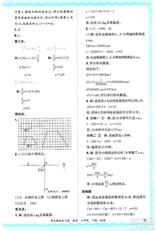 江西人民出版社2025年春王朝霞考点梳理时习卷六年级数学下册人教版答案 江西人民出版社2025年春王朝霞考点梳理时习卷六年级数学下册人教版答案