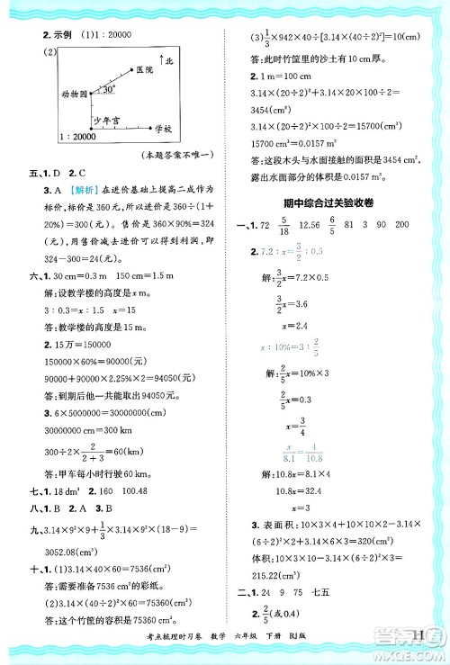 江西人民出版社2025年春王朝霞考点梳理时习卷六年级数学下册人教版答案 江西人民出版社2025年春王朝霞考点梳理时习卷六年级数学下册人教版答案