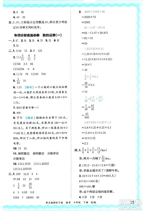 江西人民出版社2025年春王朝霞考点梳理时习卷六年级数学下册人教版答案 江西人民出版社2025年春王朝霞考点梳理时习卷六年级数学下册人教版答案