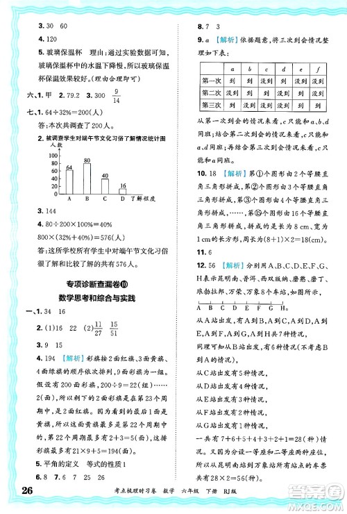 江西人民出版社2025年春王朝霞考点梳理时习卷六年级数学下册人教版答案 江西人民出版社2025年春王朝霞考点梳理时习卷六年级数学下册人教版答案