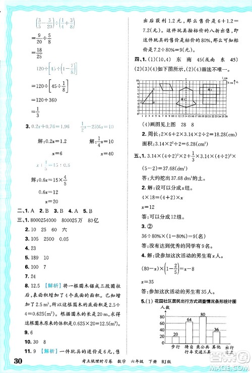 江西人民出版社2025年春王朝霞考点梳理时习卷六年级数学下册人教版答案 江西人民出版社2025年春王朝霞考点梳理时习卷六年级数学下册人教版答案