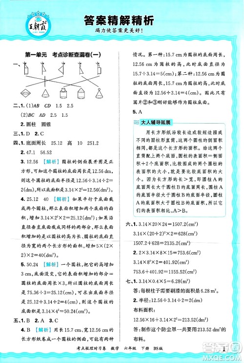江西人民出版社2025年春王朝霞考点梳理时习卷六年级数学下册北师大版答案 江西人民出版社2025年春王朝霞考点梳理时习卷六年级数学下册北师大版答案