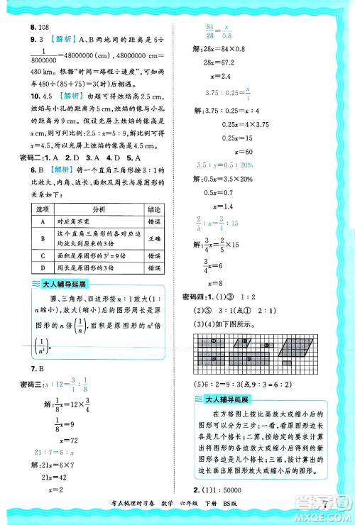 江西人民出版社2025年春王朝霞考点梳理时习卷六年级数学下册北师大版答案 江西人民出版社2025年春王朝霞考点梳理时习卷六年级数学下册北师大版答案