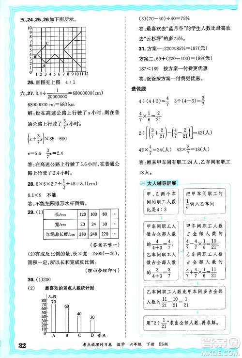 江西人民出版社2025年春王朝霞考点梳理时习卷六年级数学下册北师大版答案 江西人民出版社2025年春王朝霞考点梳理时习卷六年级数学下册北师大版答案
