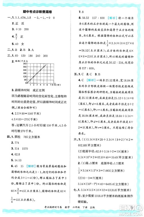 江西人民出版社2025年春王朝霞考点梳理时习卷六年级数学下册冀教版答案 江西人民出版社2025年春王朝霞考点梳理时习卷六年级数学下册冀教版答案