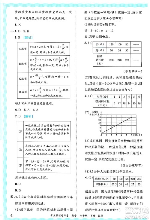 江西人民出版社2025年春王朝霞考点梳理时习卷六年级数学下册冀教版答案 江西人民出版社2025年春王朝霞考点梳理时习卷六年级数学下册冀教版答案