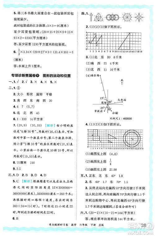 江西人民出版社2025年春王朝霞考点梳理时习卷六年级数学下册冀教版答案 江西人民出版社2025年春王朝霞考点梳理时习卷六年级数学下册冀教版答案