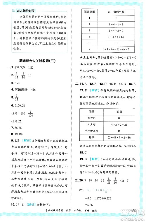 江西人民出版社2025年春王朝霞考点梳理时习卷六年级数学下册冀教版答案 江西人民出版社2025年春王朝霞考点梳理时习卷六年级数学下册冀教版答案