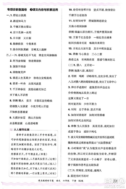 江西人民出版社2025年春王朝霞考点梳理时习卷六年级语文下册人教版答案 江西人民出版社2025年春王朝霞考点梳理时习卷六年级语文下册人教版答案