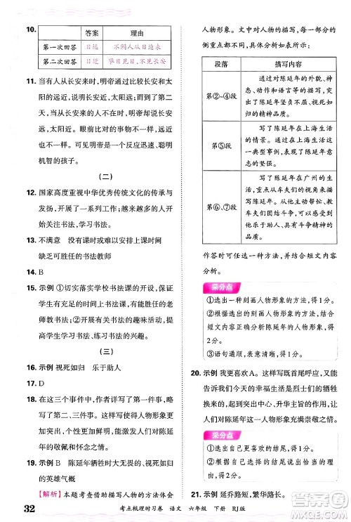 江西人民出版社2025年春王朝霞考点梳理时习卷六年级语文下册人教版答案 江西人民出版社2025年春王朝霞考点梳理时习卷六年级语文下册人教版答案