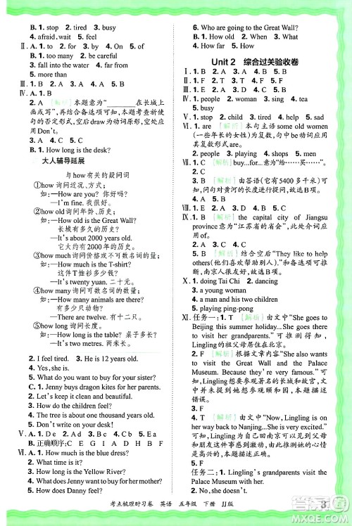 江西人民出版社2025年春王朝霞考点梳理时习卷五年级英语下册冀教版答案 江西人民出版社2025年春王朝霞考点梳理时习卷五年级英语下册冀教版答案