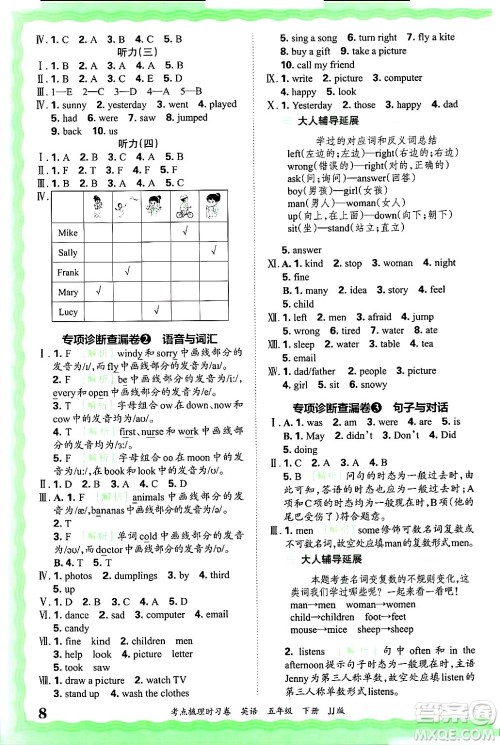江西人民出版社2025年春王朝霞考点梳理时习卷五年级英语下册冀教版答案 江西人民出版社2025年春王朝霞考点梳理时习卷五年级英语下册冀教版答案