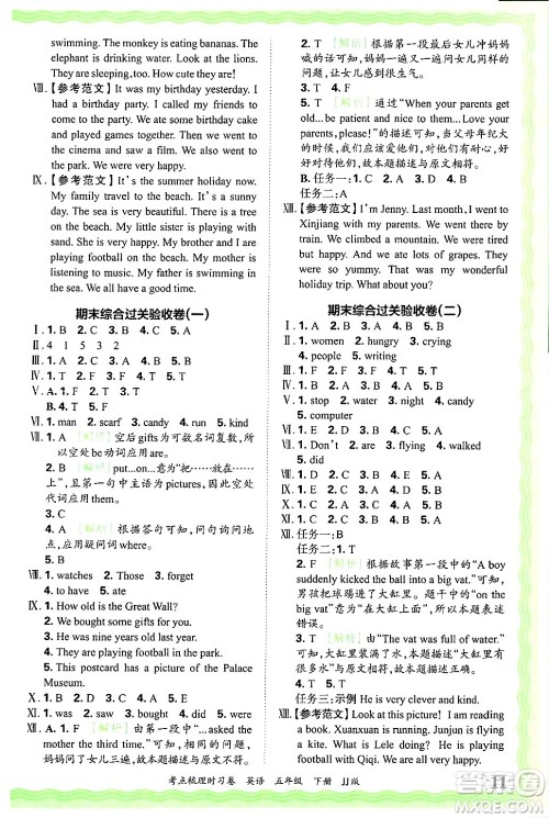 江西人民出版社2025年春王朝霞考点梳理时习卷五年级英语下册冀教版答案 江西人民出版社2025年春王朝霞考点梳理时习卷五年级英语下册冀教版答案