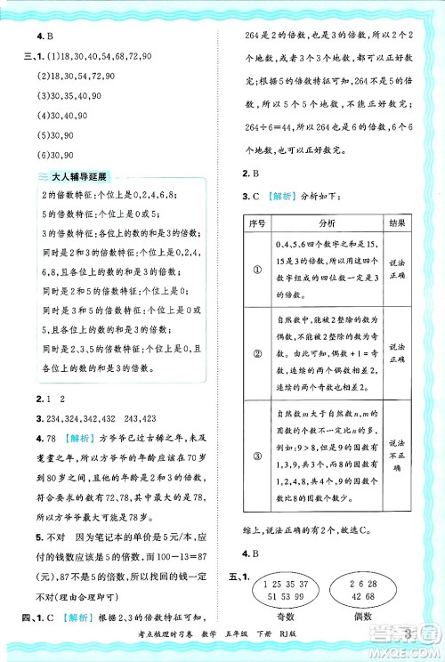 江西人民出版社2025年春王朝霞考点梳理时习卷五年级数学下册人教版答案 江西人民出版社2025年春王朝霞考点梳理时习卷五年级数学下册人教版答案