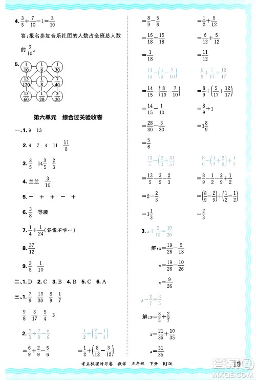 江西人民出版社2025年春王朝霞考点梳理时习卷五年级数学下册人教版答案 江西人民出版社2025年春王朝霞考点梳理时习卷五年级数学下册人教版答案