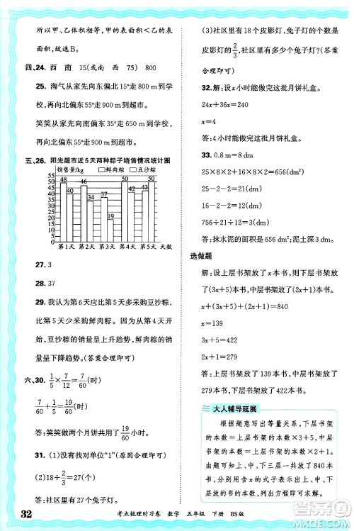 江西人民出版社2025年春王朝霞考点梳理时习卷五年级数学下册北师大版答案