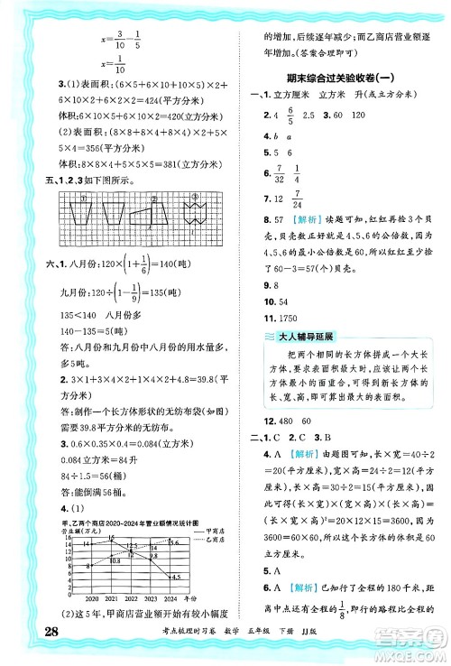 江西人民出版社2025年春王朝霞考点梳理时习卷五年级数学下册冀教版答案