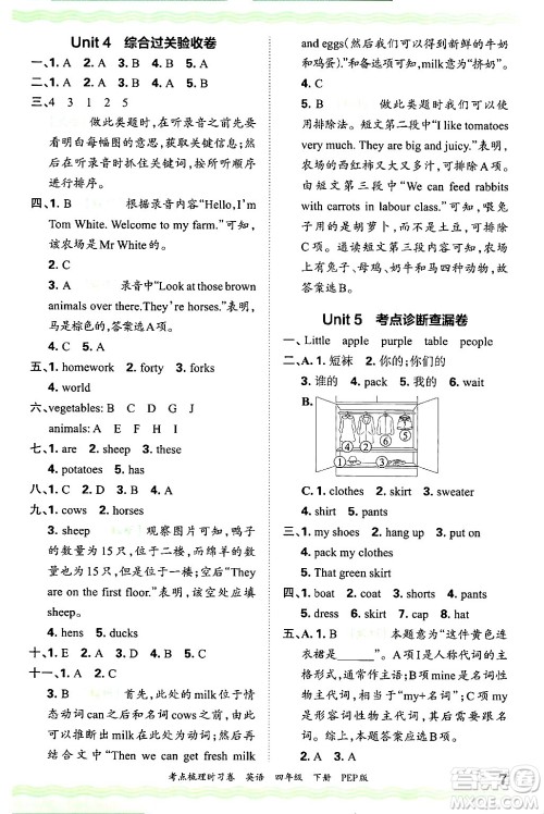 江西人民出版社2025年春王朝霞考点梳理时习卷四年级英语下册人教PEP版答案 江西人民出版社2025年春王朝霞考点梳理时习卷四年级英语下册人教PEP版答案