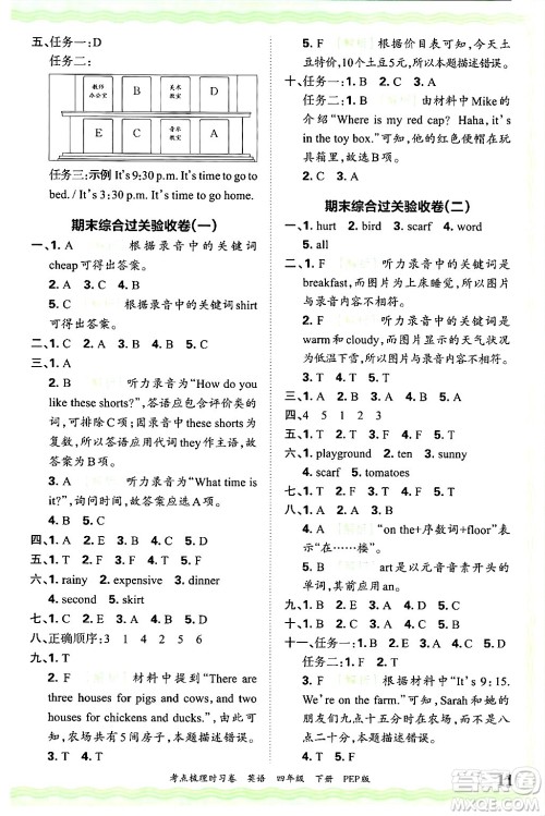 江西人民出版社2025年春王朝霞考点梳理时习卷四年级英语下册人教PEP版答案 江西人民出版社2025年春王朝霞考点梳理时习卷四年级英语下册人教PEP版答案