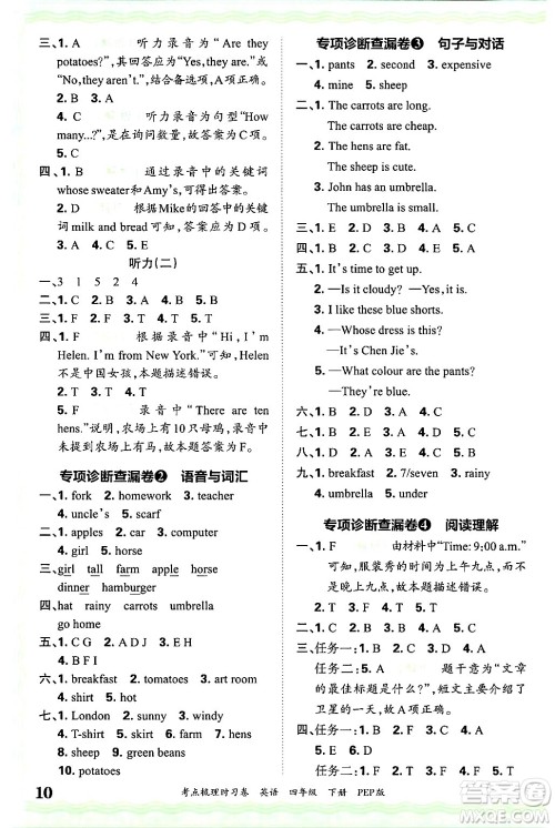 江西人民出版社2025年春王朝霞考点梳理时习卷四年级英语下册人教PEP版答案 江西人民出版社2025年春王朝霞考点梳理时习卷四年级英语下册人教PEP版答案