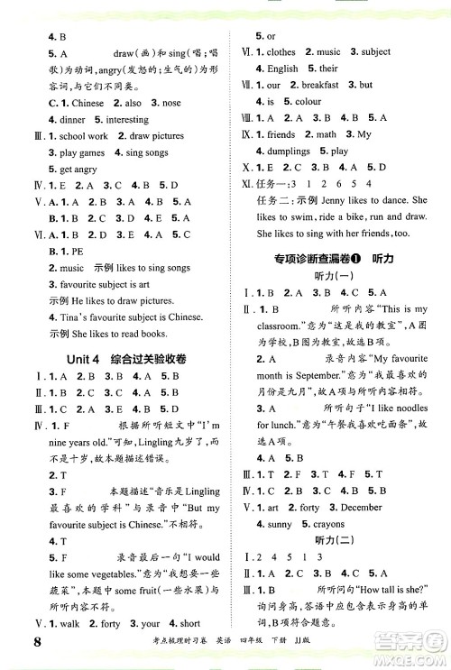 江西人民出版社2025年春王朝霞考点梳理时习卷四年级英语下册冀教版答案 江西人民出版社2025年春王朝霞考点梳理时习卷四年级英语下册冀教版答案