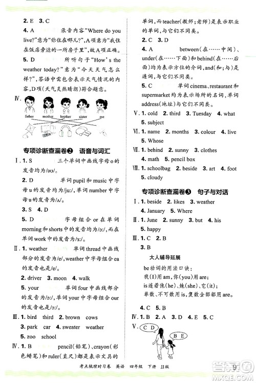 江西人民出版社2025年春王朝霞考点梳理时习卷四年级英语下册冀教版答案 江西人民出版社2025年春王朝霞考点梳理时习卷四年级英语下册冀教版答案