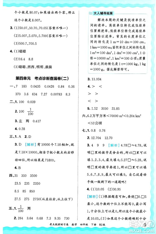 江西人民出版社2025年春王朝霞考点梳理时习卷四年级数学下册人教版答案 江西人民出版社2025年春王朝霞考点梳理时习卷四年级数学下册人教版答案