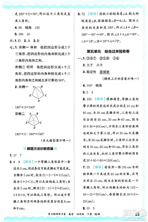 江西人民出版社2025年春王朝霞考点梳理时习卷四年级数学下册人教版答案 江西人民出版社2025年春王朝霞考点梳理时习卷四年级数学下册人教版答案