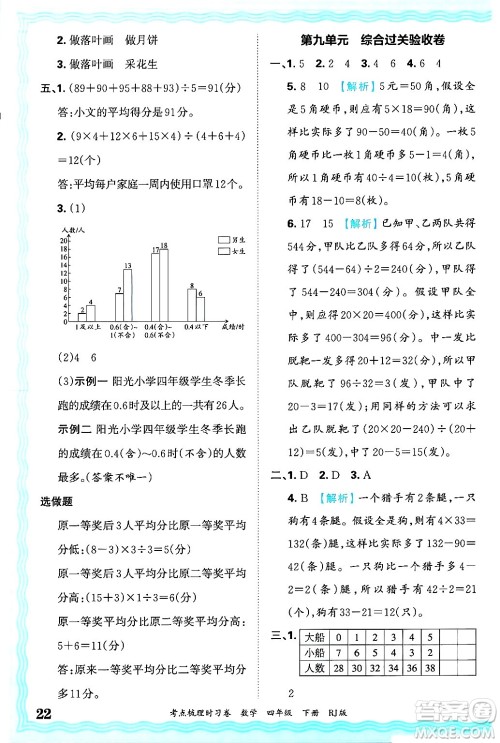江西人民出版社2025年春王朝霞考点梳理时习卷四年级数学下册人教版答案 江西人民出版社2025年春王朝霞考点梳理时习卷四年级数学下册人教版答案