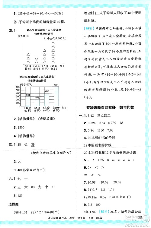 江西人民出版社2025年春王朝霞考点梳理时习卷四年级数学下册北师大版答案 江西人民出版社2025年春王朝霞考点梳理时习卷四年级数学下册北师大版答案