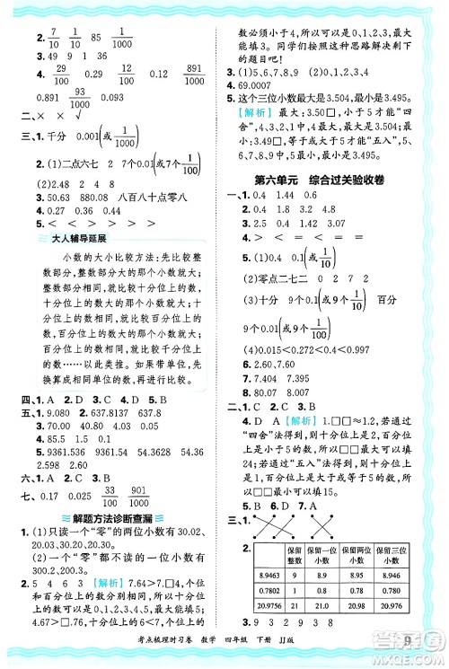 江西人民出版社2025年春王朝霞考点梳理时习卷四年级数学下册冀教版答案