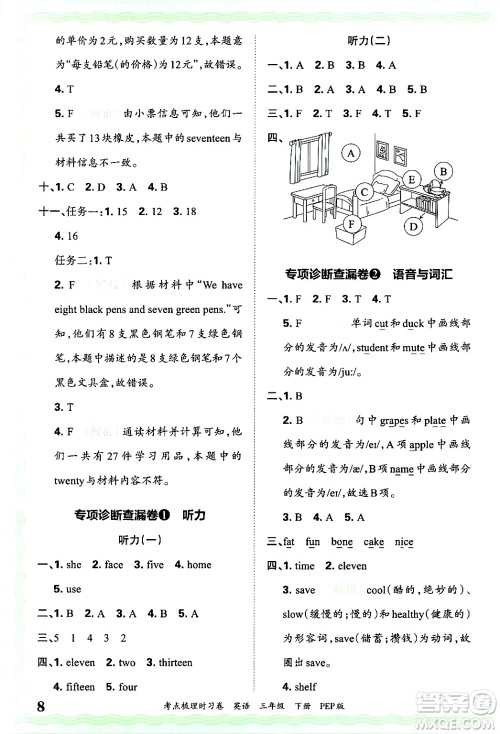 江西人民出版社2025年春王朝霞考点梳理时习卷三年级英语下册人教PEP版答案 江西人民出版社2025年春王朝霞考点梳理时习卷三年级英语下册人教PEP版答案