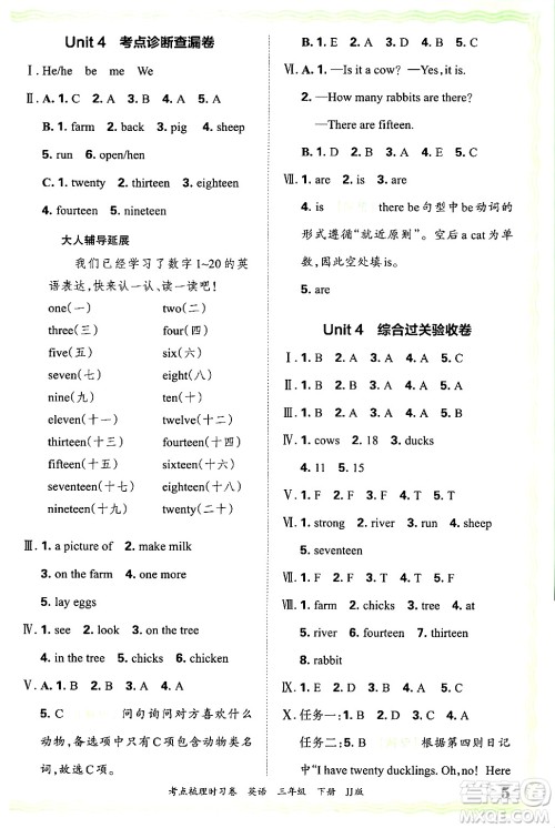江西人民出版社2025年春王朝霞考点梳理时习卷三年级英语下册冀教版答案