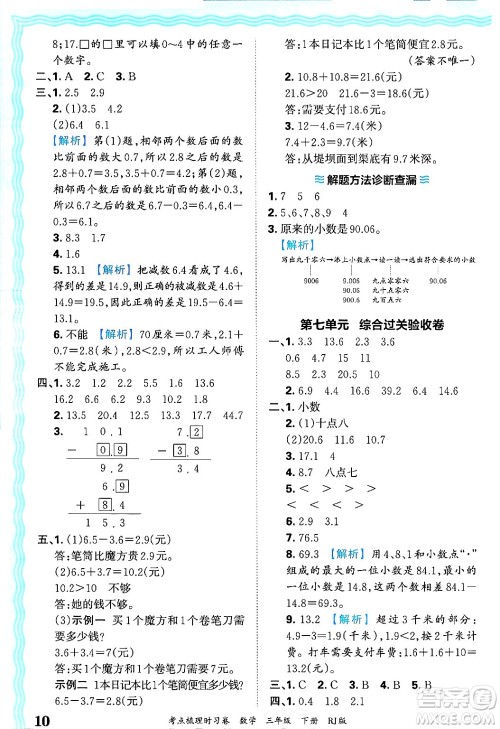 江西人民出版社2025年春王朝霞考点梳理时习卷三年级数学下册人教版答案
