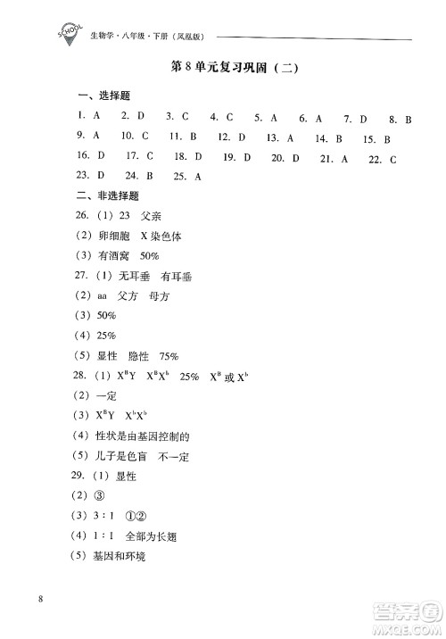 山西教育出版社2025年春新课程问题解决导学方案八年级生物下册凤凰版答案 山西教育出版社2025年春新课程问题解决导学方案八年级生物下册凤凰版答案