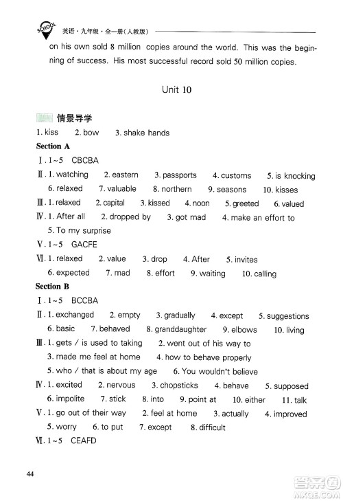山西教育出版社2025年春新课程问题解决导学方案九年级英语下册人教版答案