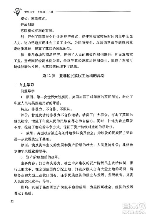 山西教育出版社2025年春新课程问题解决导学方案九年级历史下册人教版答案 山西教育出版社2025年春新课程问题解决导学方案九年级历史下册人教版答案