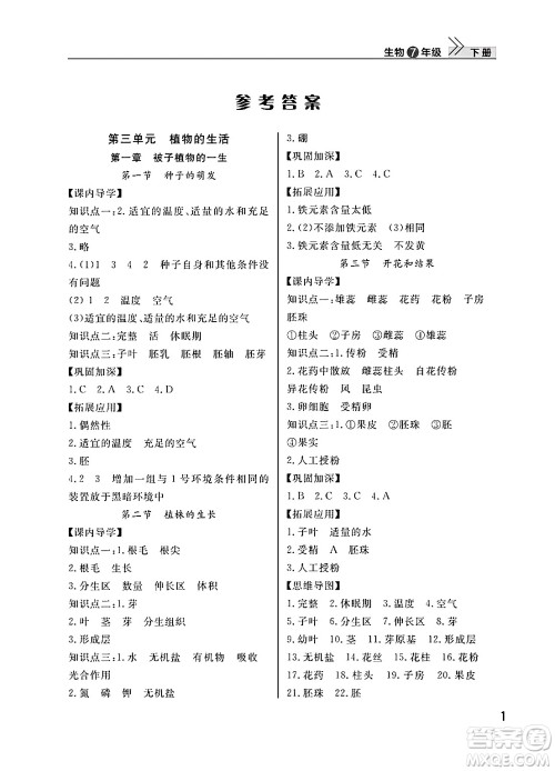 武汉出版社2025年春智慧学习天天向上课堂作业七年级生物下册通用版答案 武汉出版社2025年春智慧学习天天向上课堂作业七年级生物下册通用版答案