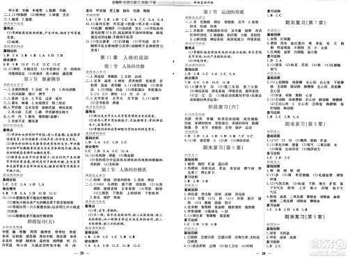 安徽教育出版社2025年春新编基础训练七年级生物下册北师大版答案