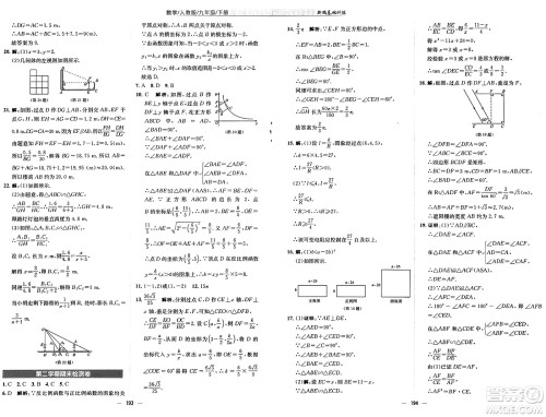 安徽教育出版社2025年春新编基础训练九年级数学下册人教版答案
