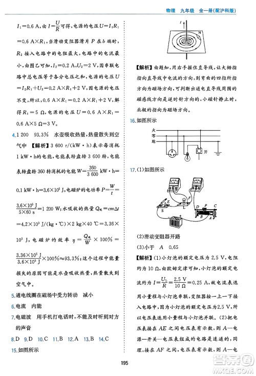 黄山出版社2025年春新编基础训练九年级物理下册沪粤版答案