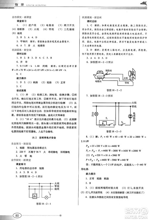 广东教育出版社2025年春南方新课堂金牌学案九年级物理下册沪粤版答案