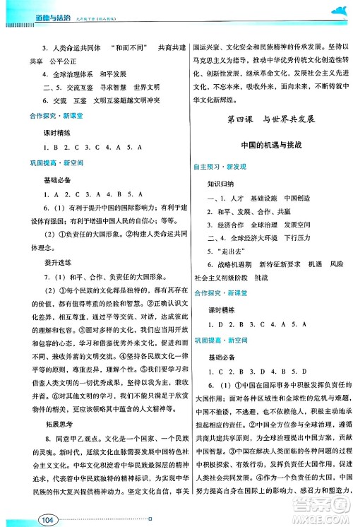 广东教育出版社2025年春南方新课堂金牌学案九年级道德与法治下册人教版答案 广东教育出版社2025年春南方新课堂金牌学案九年级道德与法治下册人教版答案
