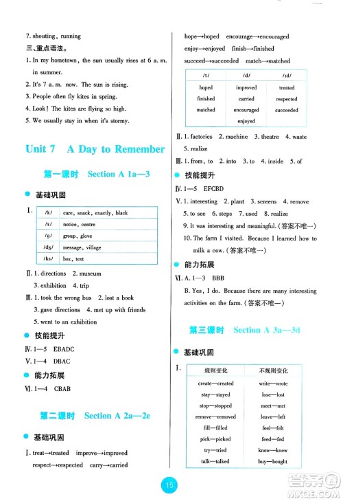 人民教育出版社2025年春能力培养与测试七年级英语下册人教版答案