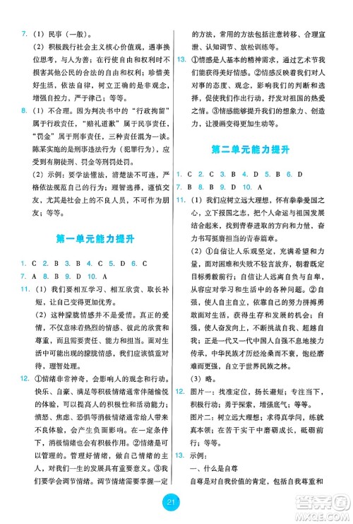 人民教育出版社2025年春能力培养与测试七年级道德与法治下册人教版答案 人民教育出版社2025年春能力培养与测试七年级道德与法治下册人教版答案