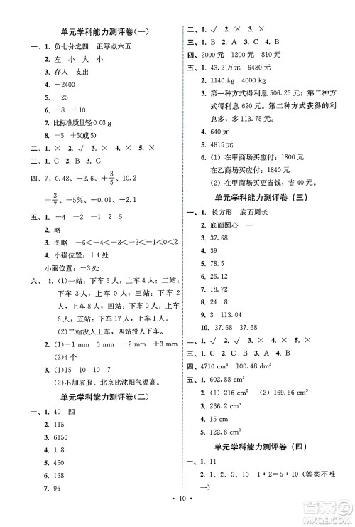 人民教育出版社2025年春能力培养与测试六年级数学下册人教版湖南专版答案 人民教育出版社2025年春能力培养与测试六年级数学下册人教版湖南专版答案