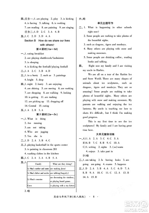 江西人民出版社2025年春一课一练创新练习七年级英语下册人教版答案 江西人民出版社2025年春一课一练创新练习七年级英语下册人教版答案