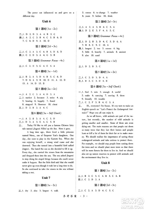 江西人民出版社2025年春一课一练创新练习八年级英语下册人教版答案